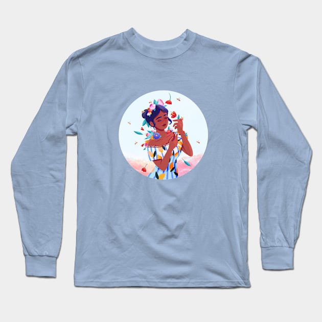 Lemony Flowers - Round Long Sleeve T-Shirt by kjm.illustrations